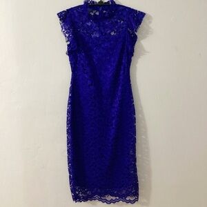 Alexa B Nites Elegant Blue Lace Dress